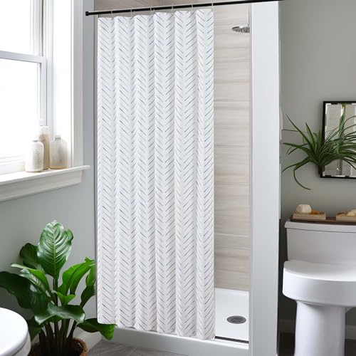 jinchan Small Stall Blue and White Shower Curtain 36x72 Inches Inky Herringbone Chevron Zig Zag Waterproof Fabric Modern Farmhouse Shower Curtains for Bathroom with 7 Hooks - color: Inky Blue, size: 36"W x 72"L (Pack of 1)