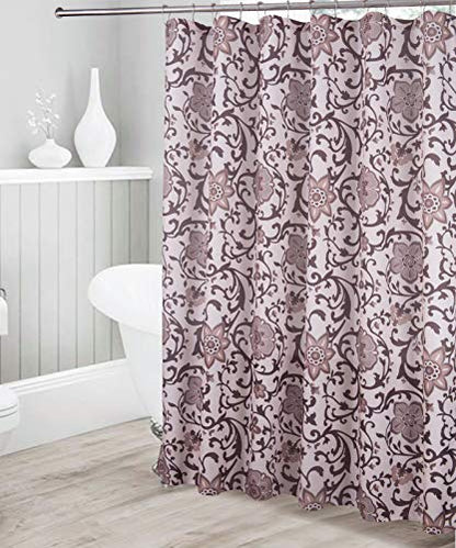 Luxury Home Collection 16 Piece Embossed Memory Foam Non-Slip Bathroom Rug Set Includes Bath Rug Mat, Contour Mat, Toilet Lid Cover, Shower Curtain, and 12 Metal Roller Hooks (Coffee/Chocolate)