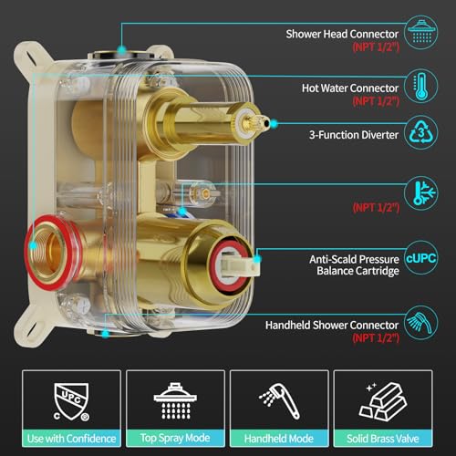 SR SUN RISE 12 Inch Square Shower System with Slide Bar,Brushed Gold | Rain Head and Handle System,16" Adjustable Shower Slide Bar,Soild Brass,Wall Mount,Included Valve and Trim Kit - color: Brushed Gold, size: 12 Inch