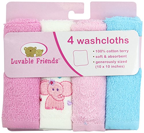 Luvable Friends Unisex Baby Super Soft Cotton Washcloths, Pink Elephant, One Size - color: Pink Elephant, size: One Size