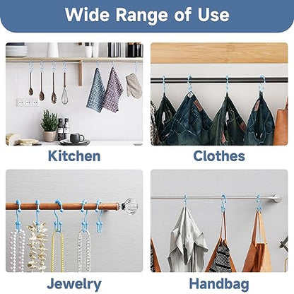 Titanker Shower Curtain Hooks, Rust Resistant Shower Curtain Rings for Bathroom, Metal Double Glide Shower Hooks Hangers for Bathroom Shower Rods Curtains, Set of 12 Hooks - Blue - color: Blue, style: Modern