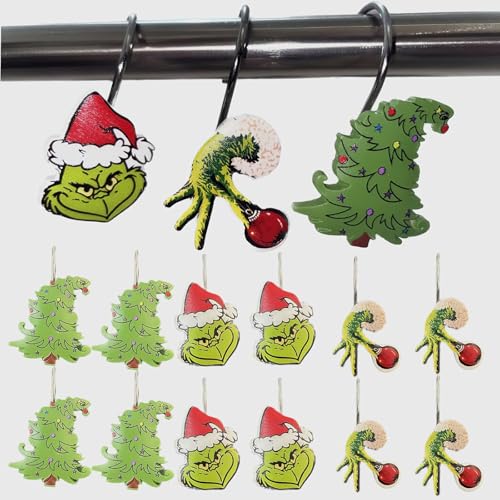 12-Piece Christmas Shower Curtain Hooks - Festive Metal Rustproof Cute Shower Curtain Rings Bathroom Decoration Accessories - color: Style-14
