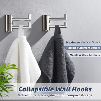 2 Pack Swivel Towel Hooks, Brushed Nickel, 304 Stainless Steel | Dual-Arm Hanging Capacity, 180° Swing-Out Rotation, Fold-Away Storage, Raised End Hooks, Closet, Hallway & Shower Use - color: Brushed Nickel, size: 2 Pack