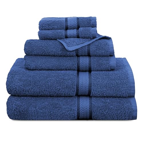 COTTON CRAFT Ultra Soft 6 Piece Towel Set - 100% Cotton Towels - Blue | Absorbent 580 GSM Quick Dry Everyday Premium Luxurious Bathroom Towels - 2 Large Bath Towels, 2 Hand Towels, 2 Washcloths - color: Blue, size: 6 Piece Towel Set