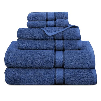 COTTON CRAFT Ultra Soft 6 Piece Towel Set - 100% Cotton Towels - Blue | Absorbent 580 GSM Quick Dry Everyday Premium Luxurious Bathroom Towels - 2 Large Bath Towels, 2 Hand Towels, 2 Washcloths - color: Blue, size: 6 Piece Towel Set