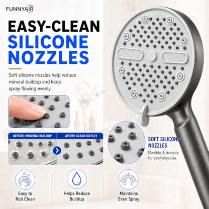 High Pressure Shower Head, Stick-on Low Mount Wall Bracket, Grey | 5 Spray Modes, Water-Saving, 360° Adjustable Bracket, For Low Water Pressure Home, RV, Bathroom, Fix Firmly Kid-Friendly - color: Gray