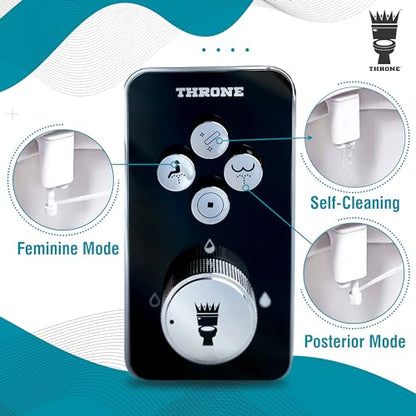 Throne Bidet Attachment for Toilet Seat USA Patented Easy Install (Black) | Non-Electric Self Cleaning Cold Water Sprayer Double Nozzle (Frontal & Rear Wash) Bathroom Bidet Toilet Seat Attachment - color: Black/Chrome