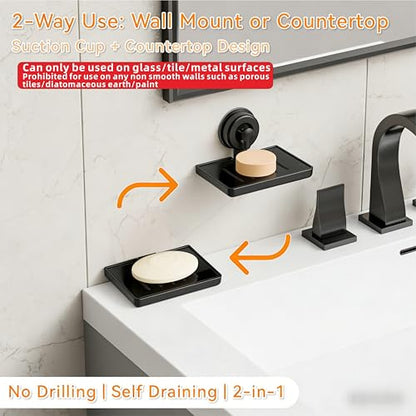 SUOXING 2 Pack Bar of Soap Holder for Shower with Suction Cup,Rustproof Wall Mounted Acrylic Shower Soap Rack & Caddy for Bathroom,Bath,Kitchen,Plastic Self Draining Soap Holder and Soap Shelf,Black - color: Black