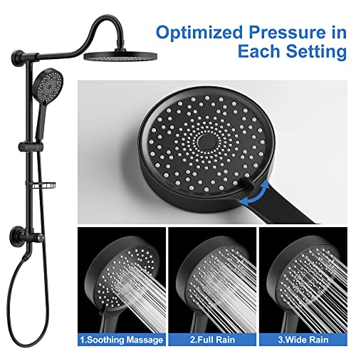 Tearel 9 Inches Rainfall Shower Head and Handheld Showerhead Combo Shower System with Slide Bar, Matte Black - color: Matte Black