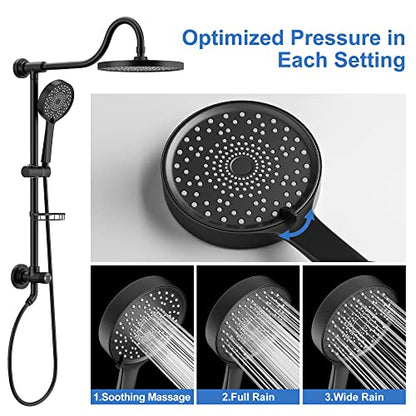 Tearel 9 Inches Rainfall Shower Head and Handheld Showerhead Combo Shower System with Slide Bar, Matte Black - color: Matte Black