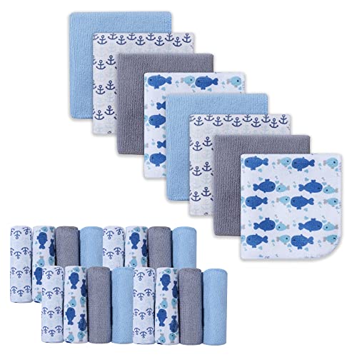 softan Baby Washcloths, 24Pack Baby Wash Cloths Extra Soft & Ultra Absorbent, Baby Towels and Washcloths Face Towel Unisex for Boys Girls Body, Washclothes Gentle on Sensitive Skin, 9x9 Whale & Anchor - color: Whale & Anchor