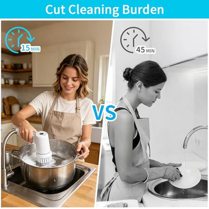 Electric Spin Scrubber,Cordless Bathroom Cleaning Brush with IPX7 Full Body Waterproof,5 Replaceable Brush Heads for Bathtub, Kitchen, Window & Whole Home Cleaning