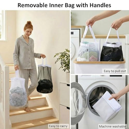 efluky Laundry Hamper with Lid, Double Laundry Basket with 2 Removable Bags, 2 Section Laundry Bin with Bamboo Handles for Bathroom, Bedroom & Laundry Room, 140L (36.9 Gallon) White - color: White, size: 140L Dual
