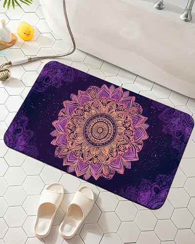 Elightvap Golden Purple Mandalas Bathroom Rugs Mat Non Slip Absorbent Quick Dry Rug Bath Mats for Bathroom Floor Bathtub,17 * 29.5 Inches - color: Golden Purple Mandalas