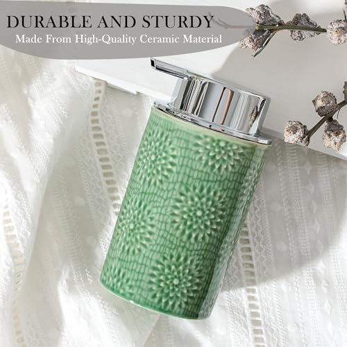 Green Foam Soap Dispenser,Foam Dispenser for Kitchen & Bathroom,Ceramic Soap Dispenser with Foam Soap Pump for Dish Soap&Hand Wash - color: Brilliant Pine Green