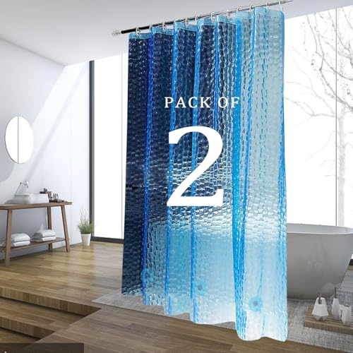 Shower Curtain Liner, 2 Pack 100% Waterproof Eva Shower Curtains with 3 Duty Heavy Bottom Magnets and 12 Rust Proof Grommets, 72x72 Weighted Shower Liner for Shower Stall, Bathtubs - color: Blue Cute 2 Pack