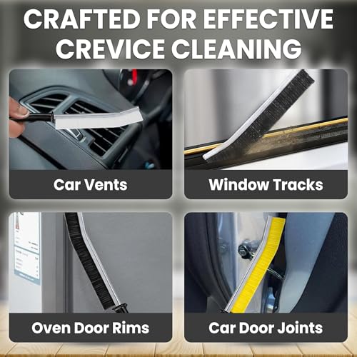 Crevice Cleaning Brush Set 6Pcs Hard Bristle Tools for Narrow Spaces | Grout Scrub Brush for Tile Floors, Bathroom, Shower, Window Tracks & Kitchen Cleaning, Ideal brush for Gaps and Tight Areas.