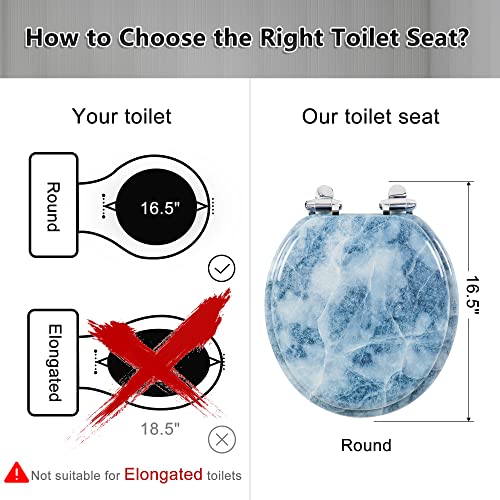 Angol Shiold ROUND Toilet Seat Molded Wood (Blue Marble) | Quiet Close Quick Release Metal Hinges, Adjustable Fit for Standard Round Toilets, Easy to Install&Clean - color: Blue Marble, size: Round-16.5“