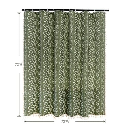 Olive Green Floral Linen Shower Curtain Set with Liner,72" Wx72 L | Double Layer Shower Curtain Waterproof Fabric with Zippered Removable PEVA Liner,Boho Shower Curtain for Bathroom,Free Hooks - color: Green Floral