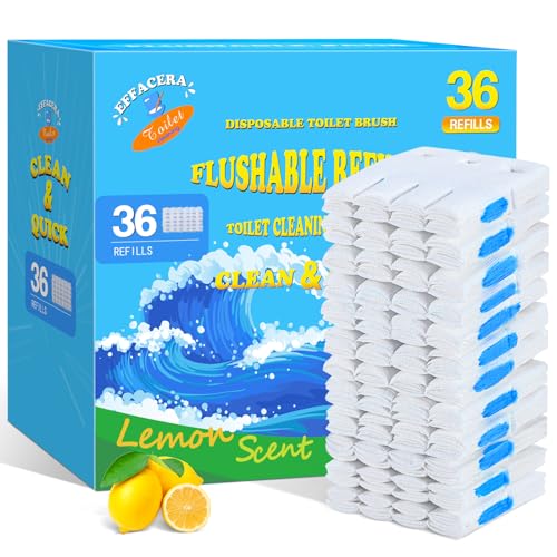36 Count Flushable Toilet Bowl Cleaner Refills, Toilet Cleaner Refill Pads | Flushable, Disposable, Toilet Fresh, Bathroom Toilet Brush Refills, Accessories Supplies Starter Kit, Lemon Scent, No Handle - color: Original - 36 Refills (Fresh Scent)