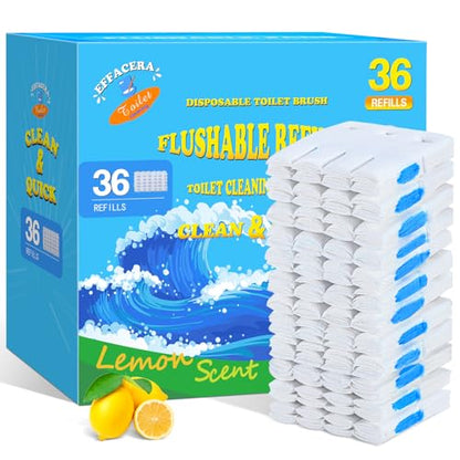 36 Count Flushable Toilet Bowl Cleaner Refills, Toilet Cleaner Refill Pads | Flushable, Disposable, Toilet Fresh, Bathroom Toilet Brush Refills, Accessories Supplies Starter Kit, Lemon Scent, No Handle - color: Original - 36 Refills (Fresh Scent)