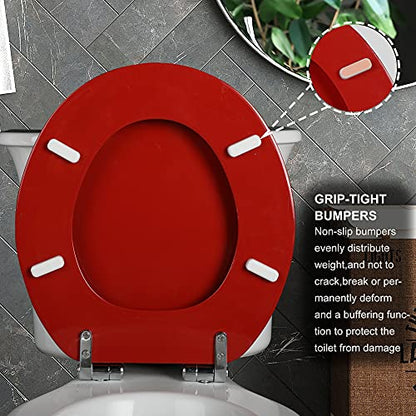 Red Round Toilet Seat Natural Wood Toilet Seat with Zinc Alloy Hinges, Easy to Install also Easy to Clean, Scratch Resistant Toilet Seat by Angol Shiold (Round, Red) - color: Red, size: Round
