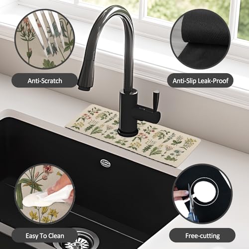15" X 5.5" Kitchen Sink Splash Guard Faucet Mat Floral Super Absorbent Fast Drying Faucet Guard & Draining Mat Sink Splash Guard Behind Faucet for Kitchen, Bathroom - size: 15" x 15"