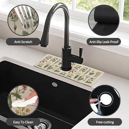 15" X 5.5" Kitchen Sink Splash Guard Faucet Mat Floral Super Absorbent Fast Drying Faucet Guard & Draining Mat Sink Splash Guard Behind Faucet for Kitchen, Bathroom - size: 15" x 15"