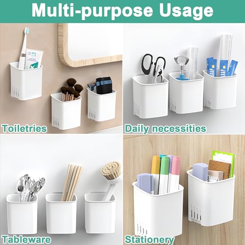 2 Pcs Toothbrush Holder Wall Mounted, No Drilling Toothbrush Holders for Bathroom, Shower Electric Toothbrush and Toothpaste Razor Holder Removable Self Draining for Bathroom Kitchen (White) - color: White