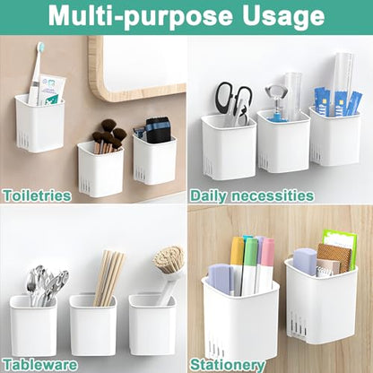 2 Pcs Toothbrush Holder Wall Mounted, No Drilling Toothbrush Holders for Bathroom, Shower Electric Toothbrush and Toothpaste Razor Holder Removable Self Draining for Bathroom Kitchen (White) - color: White