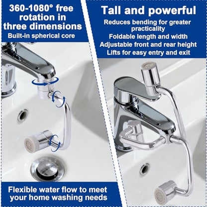 Universal Rotating Faucet Extender, 1080° Swivel Extension Sink Aerator with Dual Spray Modes & Adjustable Rotatable Robotic Arm, for Bathroom Kitchen 15/16'' Accessories & 55/64'' Threads Parts