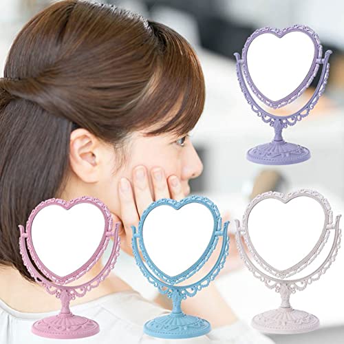 AKOAK Heart-Shaped Cosmetic Mirror - Plastic, Double-Sided, Rotatable, Lightweight Tabletop Mirror for Bathroom & Bedroom (Blue) | Plastic, Double-Sided, Rotatable, Lightweight Tabletop - color: Blue