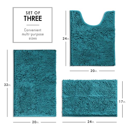 Hearth & Harbor Bathroom Rugs, Chenille Bath Mat - Machine Washable Bath Mats for Bathroom Non-Slip Backing Rubber, Quick Dry - Teal Blue Bath Rug, 17x24-20x32-20x24 - color: Teal, style: 17x24 / 20x32 / 20x24