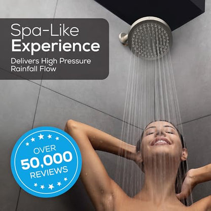 SparkPod Rain Shower Head, 6 Inch Round, Elegant Brushed Nickel Finish | High Pressure Shower Heads, 90 Nozzles, Adjustable Showerhead, No Tools Needed, Universal Connection - color: Elegant Brushed Nickel, style: 6 Inch Round