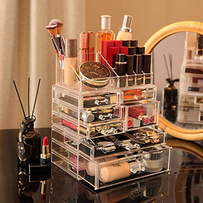 Cq acrylic 3 Pack Clear Skincare Organizer for Vanity, Stackable 7 Drawers Make Up Organizer,Cute Cosmetic Organizer for Vanity Jewelry,Hair Clip,Beauty,Skincare Product Dresser Acrylic Desk Organizer - size: 7 Drawers
