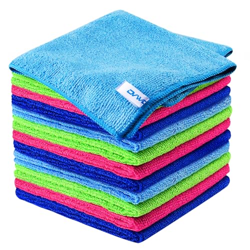 Microfiber Cleaning Cloth, 12Pcs, 12" x 12", High Density, 4 Colors | Household Cleaning Rags, 293GSM, Ultra Absorbent, Reusable Cleaning Supplies for Kitchen Towels, Glass Dish Cloths, Dust Rag