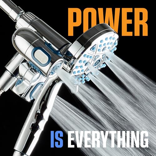 AquaCare Polaris 208-mode High Pressure Shower Head Combo with Hydro Arms | Luxury 3-way 14-zone System with 370 Stay-clean Power Jets, Handheld Magnetic Docking & 6 ft. Stainless Steel Hose / Chrome - color: Chrome