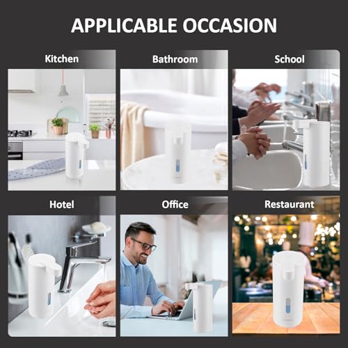 Automatic Soap Dispenser, Automatic Liquid Soap Dispenser Touchless, 12oz/340ml, 3-Level Adjustable, Battery Operated, Water-Resistant for Bathroom, Kitchen, and School, Clog-Free, White - color: White