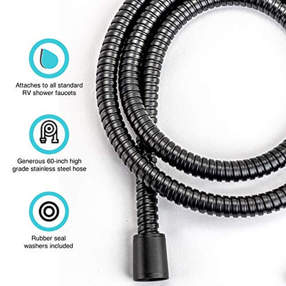 Dura Faucet DF-SA432K-MB RV Handheld Shower Wand Hose Kit (Matte Black) | Eco on/off switch pauses flow to save water in tight showers. Fits standard RV shower hoses. - color: Matte Black, size: Wand & Hose Kit
