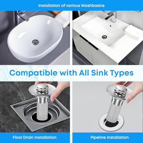 Bathroom Sink Stopper with Hair Catcher Universal Pop-Up Drain Strainer for 1.25–1.5 inch US Standard Bathroom Sink Drain Strainer Hole Replacement