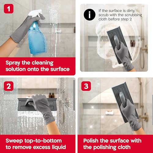 Tyroler Duschabzieher breit 25 cm | 2 Mikrofaser Scheuer- & Poliertücher | 2 Microfiber Scrub & Polish Cloths | Squeegee for Shower Glass, Tiles, Wall & Mirror | Ideal Window Squeegee for Home | Wiper