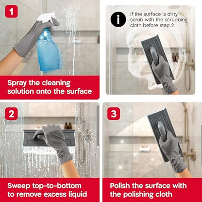 Tyroler Duschabzieher breit 25 cm | 2 Mikrofaser Scheuer- & Poliertücher | 2 Microfiber Scrub & Polish Cloths | Squeegee for Shower Glass, Tiles, Wall & Mirror | Ideal Window Squeegee for Home | Wiper
