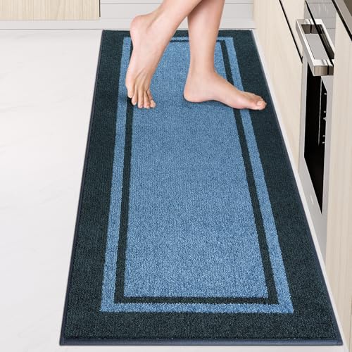anllugs Kitchen Rugs 24" x 70", Non-Slip Machine Washable Kitchen Runner Rugs Floor Mats, Absorbent Comfort Standing Mats for Kitchen, Sink, Laundry and Hallway, Rolled Packaging, Light Blue & Navy - color: Light Blue & Navy, size: 24" X 70"