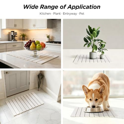 Foldable Stone Bath Mat 60x39cm | Quick-Dry Diatomaceous Earth Bath Rug with PVC Anti-Slip Base | Bathroom, Kitchen, Pet-Friendly Water Absorbent Mat - color: White