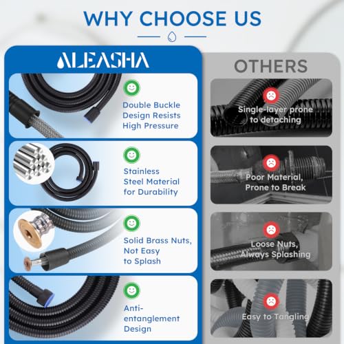 79" Shower Hose, Stainless Steel Shower Head Hose Extension, Black | Stainless Steel Material, Stretchable Design, Tangle-Free Design, Double Buckle Design, Handheld Shower Hose for Bathroom - color: Black, size: 79inch