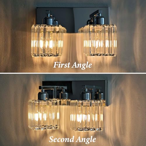 Brushed Chrome Crystal Bathroom Vanity Light, 2-Light Modern Bathroom Lighting Fixtures Over Mirror,Chrome Wall Sconce Light Fixtures with Square Shade - color: Chrome-Square Shade, size: 2-LIGHT