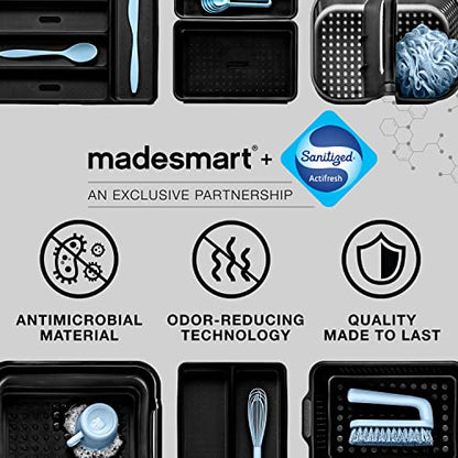 madesmart Premium Small 2 Tier Organizer, Under Cabinet Storage with Sliding Drawers, for Cleaning Supplies, Pantry, Sponges, Bottles, Adjustable Dividers & Pull Out Sliding Baskets, Carbon