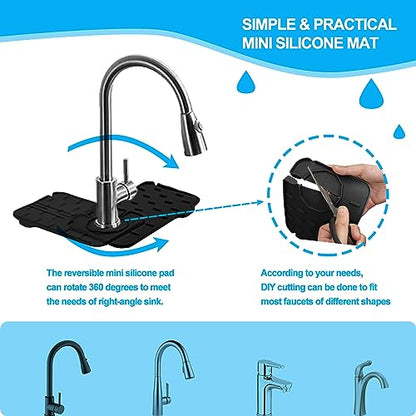 2 Pieces Black Faucet Guard & Draining Mat 8.3" Mini Splash Guard Faucet Handle Drip Catcher Tray Mat for Kitchen & Bathroom Sink Small Kitchen Sink Splash Guard for Placing Dish Soap Sponge - color: Style C Black