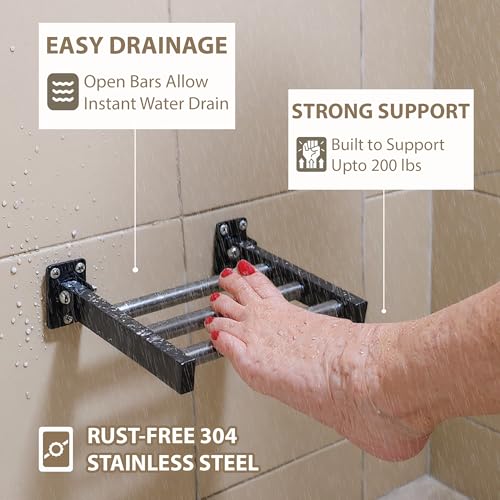 Shower Foot Rest and Shaving Pedestal - Wall Mount Folding Shower Ledge/Elevate Foot for Comfort/Safely Shave Legs and Wash Feet/Supports 200 lbs/ 304 Stainless/Oil Rubbed Bronze/ 9”x 8” - color: Oil Rubbed Bronze