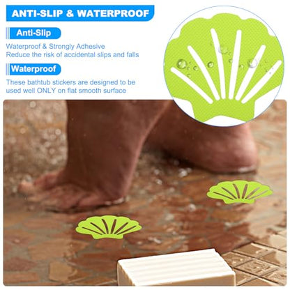 PATIKIL Bathtub Non Slip Stickers 3.54x2.76 Inch, 12 Pack Shell Safety Shower Floor Anti Slip Stickers with Adhesive Decals Scraper for Bath Tub Shower Floor Stair, Light Green - color: Light Green